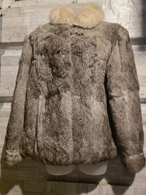 Vintage Sergio Valente Gray Faux Fur Jacket with Cream Collar